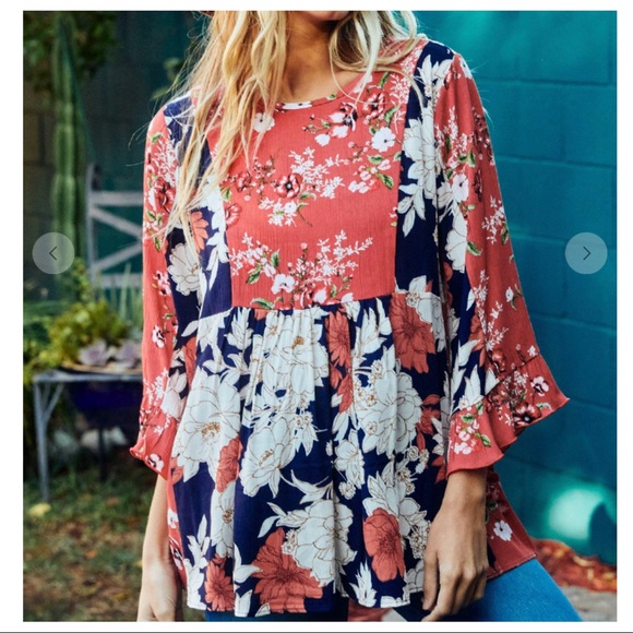 Fabulous Chic Floral Print color block tunic top - Picture 4 of 6